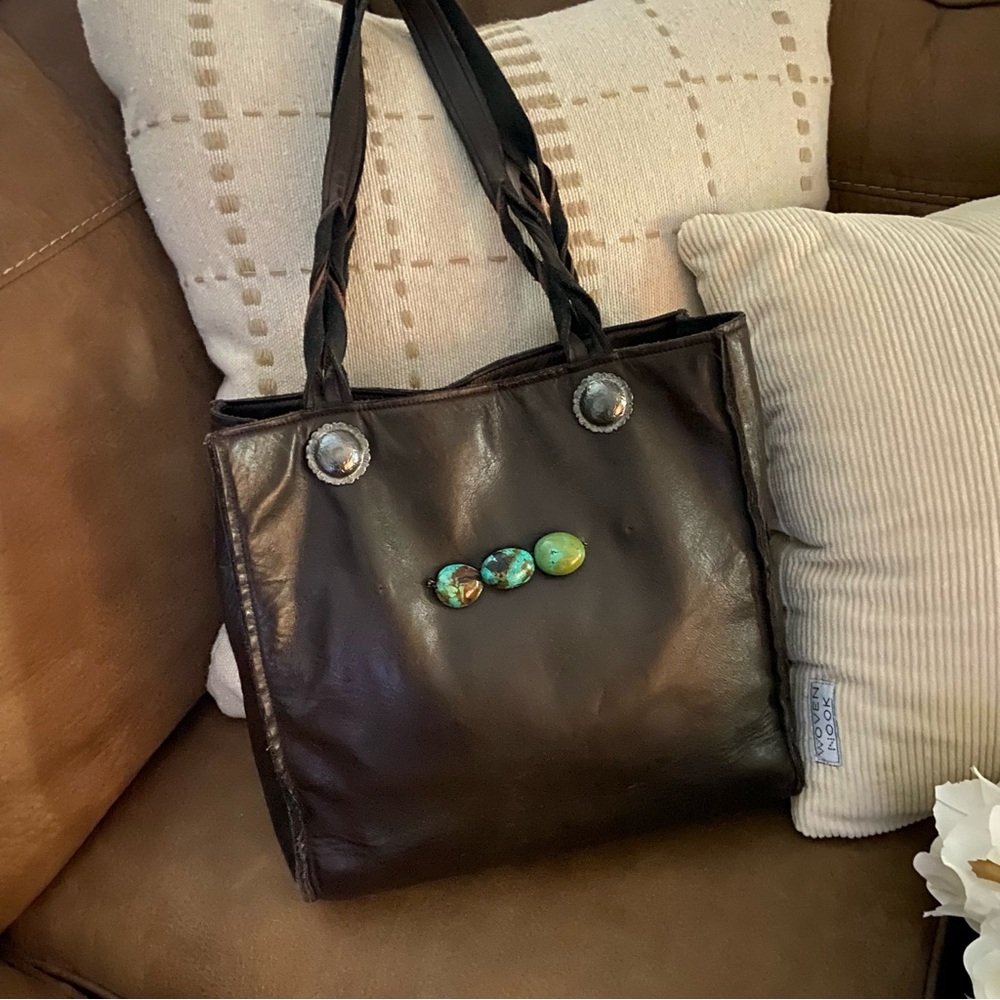 PAIGE WALLACE Vintage Leather Bag with Turquoise Accents